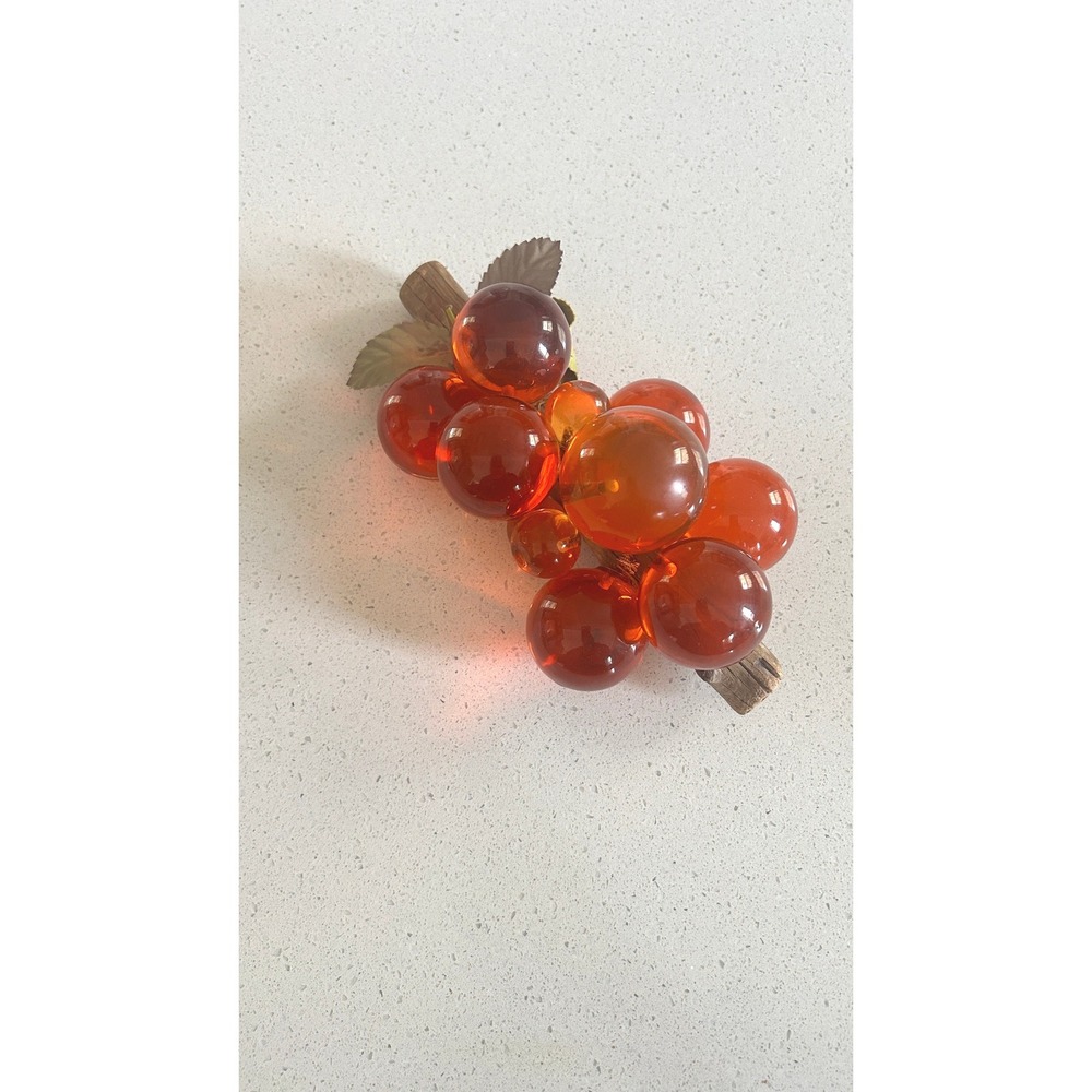 Vintage Orange Lucite Grape Cluster Driftwood Stem MCM 70s‎ Decor Autumn Retro